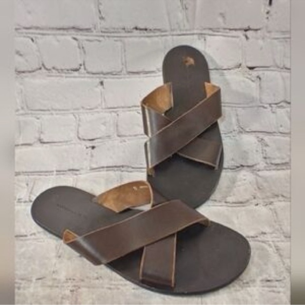 Banana Republic Brown Leather Slide Sandals Sz 11